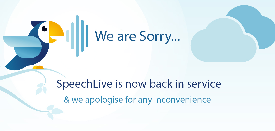 DictaphonesUK's tweet photo. To all of our #SpeechLive customers who experienced downtime this morning, the system is now back up and running and we apologise on behalf of @speech_com for any inconvenience experienced due to #Maintenance. #nobodyisperfect #newfeatures https://t.co/YQVebxxru6
