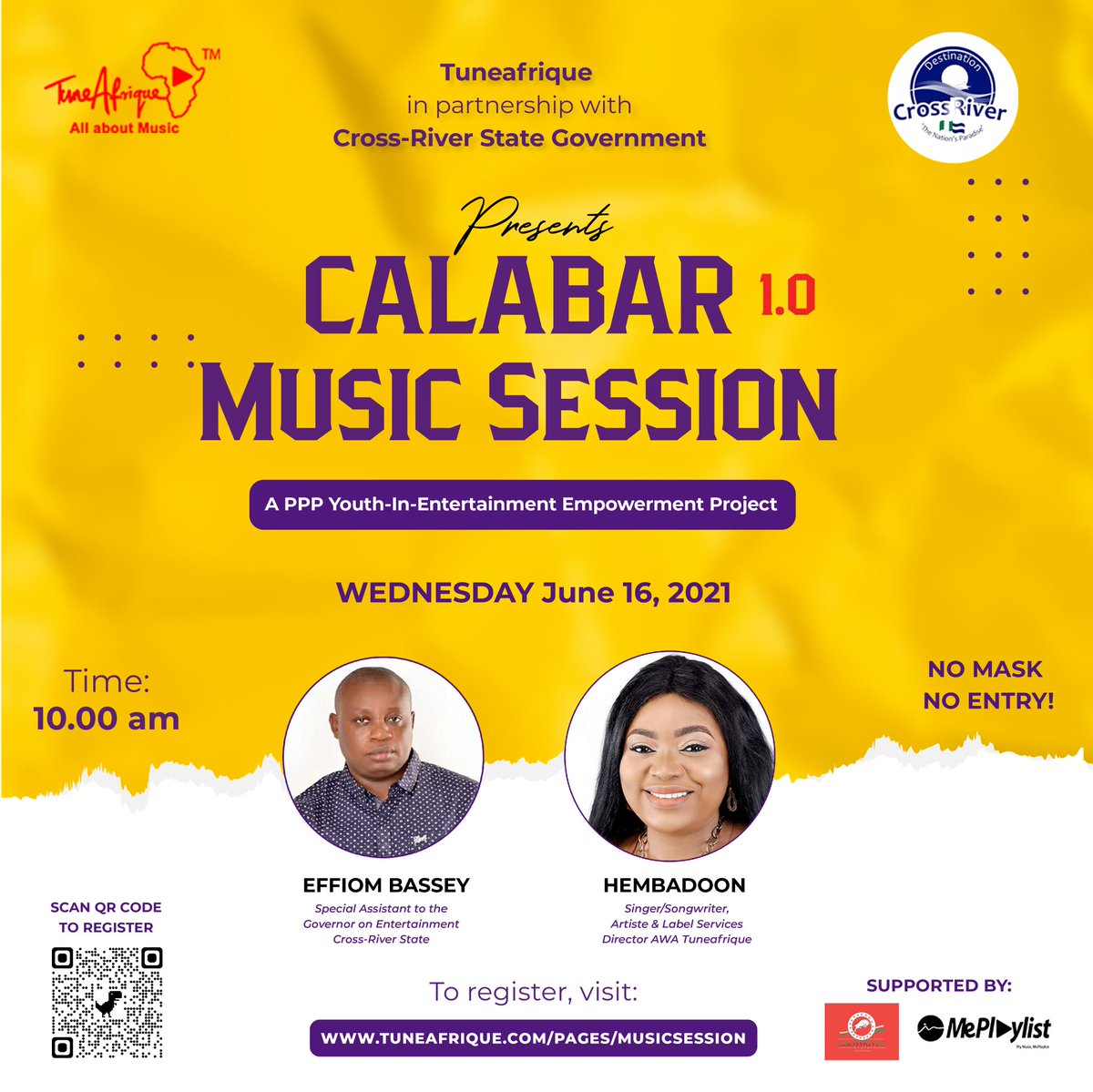 tune_afrique's tweet photo. Calabar, we bring you our Music Roundtable Session in partnership with Cross-River State Government for the Youth-In-Entertainment
Guest speakers @Eyencalabar1 and @hembabubba will talk on tools to monetize your creative content.
Register on https://t.co/sD1EXoNzEL https://t.co/hkdpfh2stn