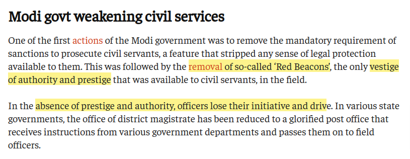 NamaziHector's tweet photo. A Retired IAS writes that Babus don't work because "Red Beacon" has been removed from their cars
"In absence of prestige, officers lose their initiative and drive"
@ruchirsharma_1 @coolfunnytshirt @NAN_DINI_ @BefittingFacts https://t.co/USkEaiuoQ2