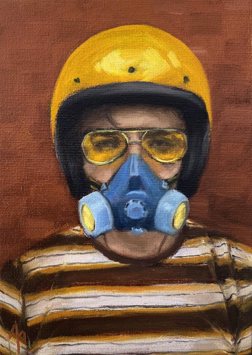 alexanderkaiart's tweet photo. Oil on canvas board
7” x 5”
April

Some more tinted goggles, this time in miniature. 
I know... me? Working small? But it’s true I swear 😂

Reference: @Emanuelarte7 
@cane_yooo 

#oilpainting #painting #portrait #portraitpainting #mask #allaprima #caneyo #art #artistsontwitter https://t.co/RF8XOcfNMm