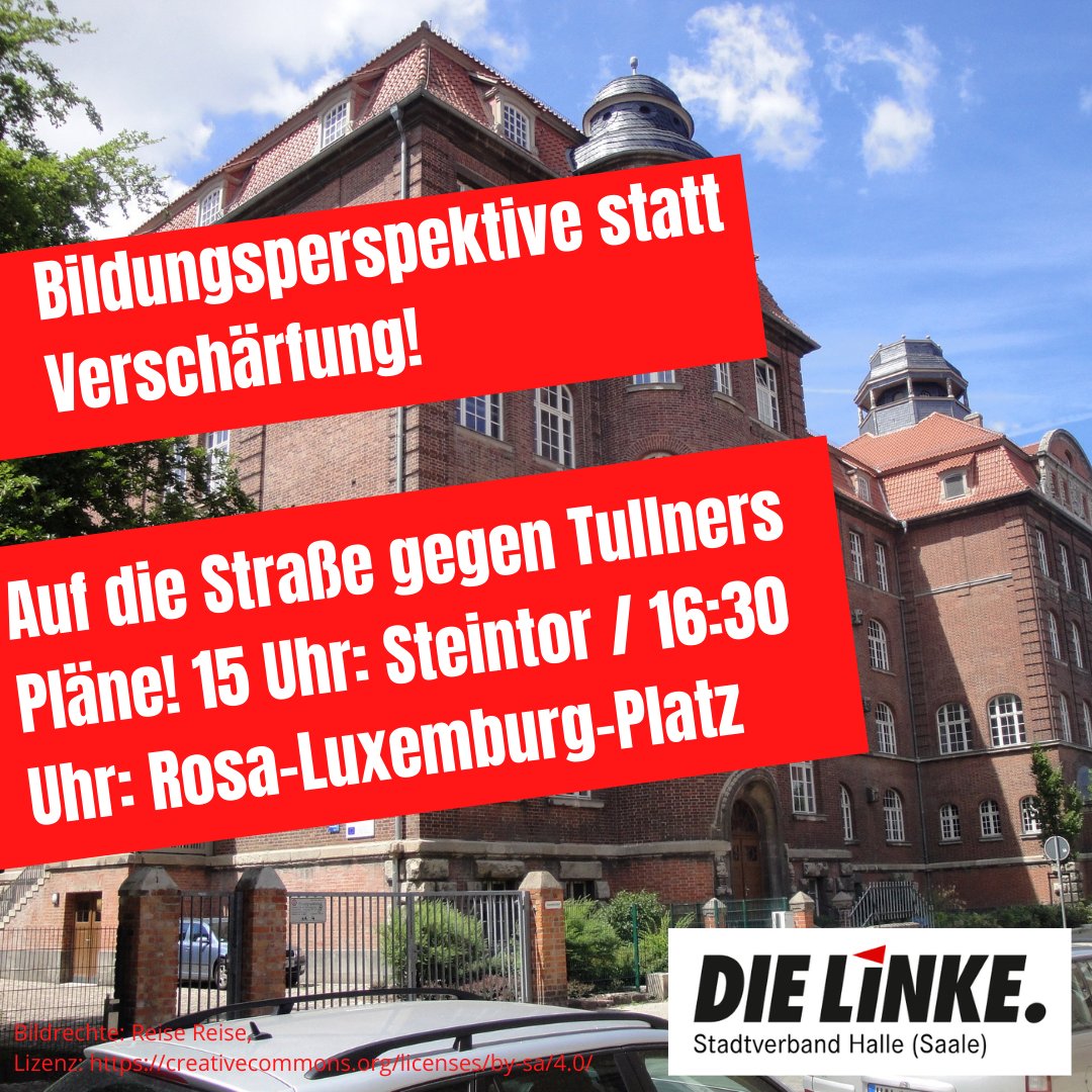 DieLinkeHalle's tweet photo. Morgen geht es gegen die weiterhin von #Tullner gewünschte Verschärfung der Versetzungsordnung an den Realschulen auf die Straße. Denn es braucht nicht mehr Druck an den Schulen, sondern weniger! Für uns wird u.a. @HendrikLange vor Ort sein! #halle #schulen https://t.co/0vFQOPrtY7