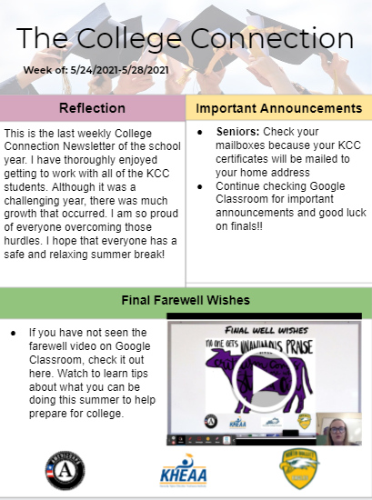 NBHS_KCC's tweet photo. 🦅The LAST Weekly College Connection Newsletter

View interactive digital newsletter with clickable links: 👇
https://t.co/SHdXTvXQII

Final Farewell Wishes video: 👇https://t.co/bA1jEsOu4l

#KYGoesToCollege https://t.co/pczBhEtG6b