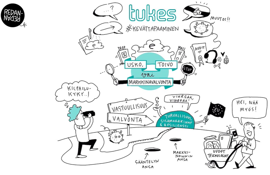 Turvallisuus- ja kemikaalivirasto (Tukes) (@tukesinfo) on Twitter photo Tukesin vuotuinen kevättapaaminen on käynnissä. Tänä vuonna teemamme on "Usko, toivo vai markkinavalvonta".
Tässä visuaalinen kiteytys <a href="/K1mmoPeltonen/">Kimmo Peltonen</a> ja <a href="/AnttiNeimala/">Antti Neimala</a> puheenvuoroista, kuvittajana <a href="/saurau/">Linda Saukko-Rauta</a>. #kevättapaaminen Tukesin vuotuinen kevättapaaminen on käynnissä. Tänä vuonna teemamme on "Usko, toivo vai markkinavalvonta".
Tässä visuaalinen kiteytys <a href="/K1mmoPeltonen/">Kimmo Peltonen</a> ja <a href="/AnttiNeimala/">Antti Neimala</a> puheenvuoroista, kuvittajana <a href="/saurau/">Linda Saukko-Rauta</a>. #kevättapaaminen
