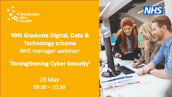 HINSouthLondon's tweet photo. There's still time to register for #GradsIntoHealth's #NHSmanagers webinar for an opportunity to hear how #NHSDDaT scheme graduates can help strengthen cyber security in your #NHSTrust, at a time when demand for these professionals is extremely high.
➡️https://t.co/lxECZ3jczl https://t.co/WxNG2SuNcR