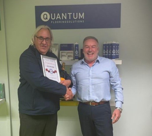 Congratulations to Jamie on 20 years at Quantum!

He began as Quality Control Manager, then became:
-Trade Extrusion Sales Manager
-Flooring Area Sales Manager
-Regional Sales Manager

Here he is with Steve Kean, our Sales and Marketing Director. Full Covid guidance was followed.