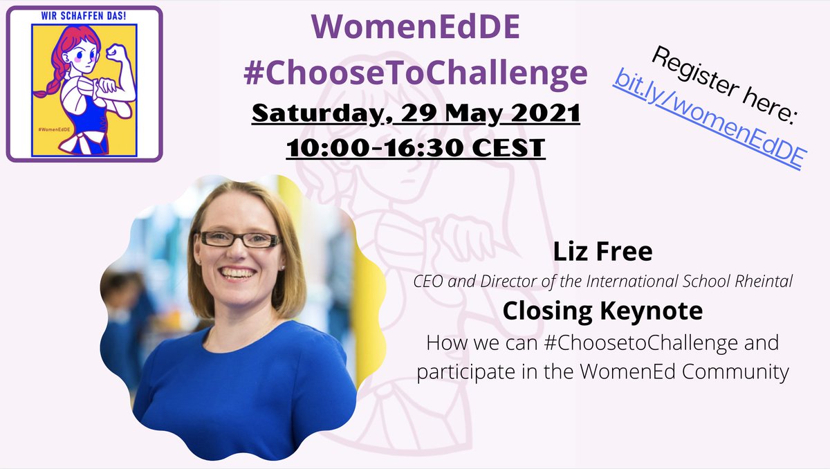 The next speaker in our star-studded line-up is the fabulous @LizAMFree - Director of <a href="/ISRheintal/">International School Rheintal</a>. Liz will close the conference with a powerful 'Call to Action'. Hear her incredible insights at 15:45 (CEST). To register, click here: sites.google.com/view/womenedde…