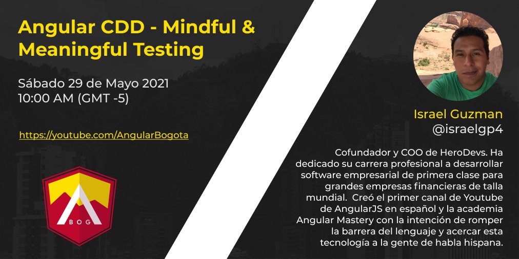 El próximo sábado, desde DF 🇲🇽 nos acompaña el gran <a href="/israelgp4/">Israel Guzman</a>, co-fundador y COO de <a href="/herodevs/">HeroDevs</a>.

Isra también creó el primer canal de Youtube de AngularJS en español y la academia Angular Mastery.

Acompáñanos:
📍 youtube.com/AngularBogota