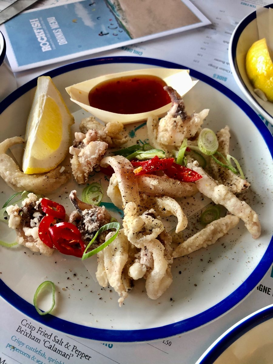 Share a plate of Brixham 'calamari' while you catch up over a glass of wine or a Rockfish lager. Crispy cuttlefish dressed with a fragrant mix of three different peppercorns & chilli sauce. #calamari #brixhamcalamari #cuttlefish #therockfishuk #starter #brixham