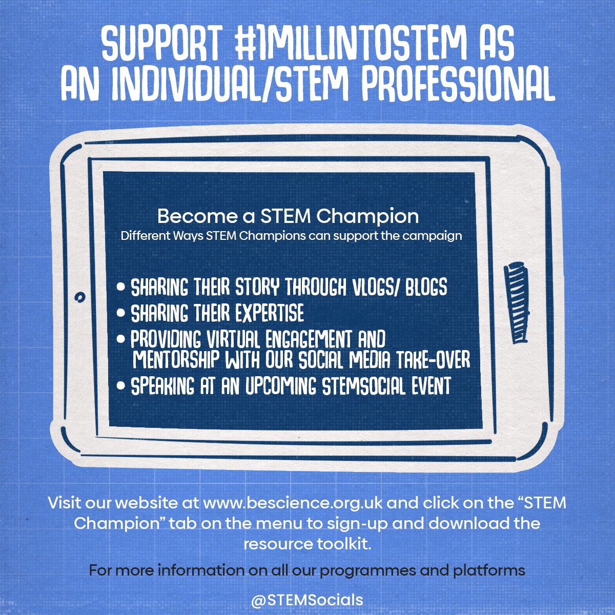 BeScienceStem's tweet photo. Are you an Individual or STEM Professional who is passionate about inspiring the next generation or STEM professionals? This is how to support the #1MillIntoSTEM Campaign. Visit https://t.co/8qTP6egnCW for more details.
#stem #stemprofessional #science #math #explorestem https://t.co/I4S6cOq4Ei