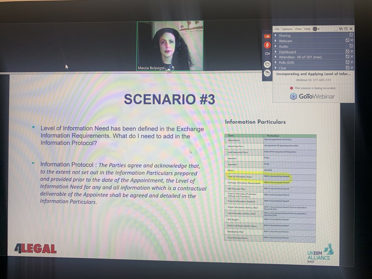 bim4legal's tweet photo. @m_bolpagni points out the Level of Information Need is listed in the #InformationProtocol Info Particulars to enable parties to specify where it’s located - eg may need to be filled in later and may be different for different appointments in the project #notLOIN @UKBIMACommunity https://t.co/eJ5cl3rbNF