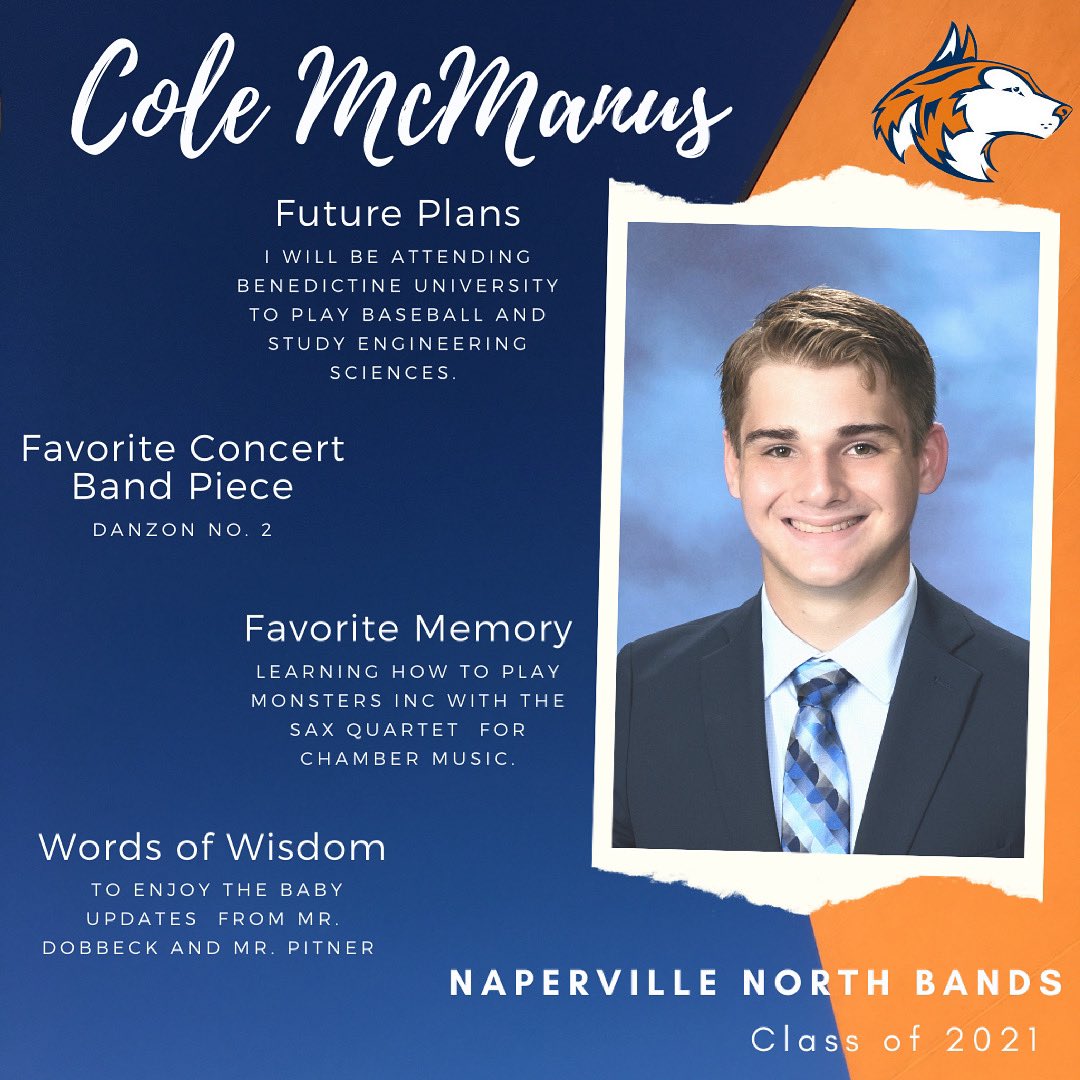 NNorthBands's tweet photo. Please join us in congratulating, Cole McManus, on a fantastic four year high school music career! Cole has expertly balanced fine arts and athletics in his time at North where he has been an integral and dedicated member of the Band program. Yeah, Cole! #letahuskieleadtheway https://t.co/FKOOb4VjhJ