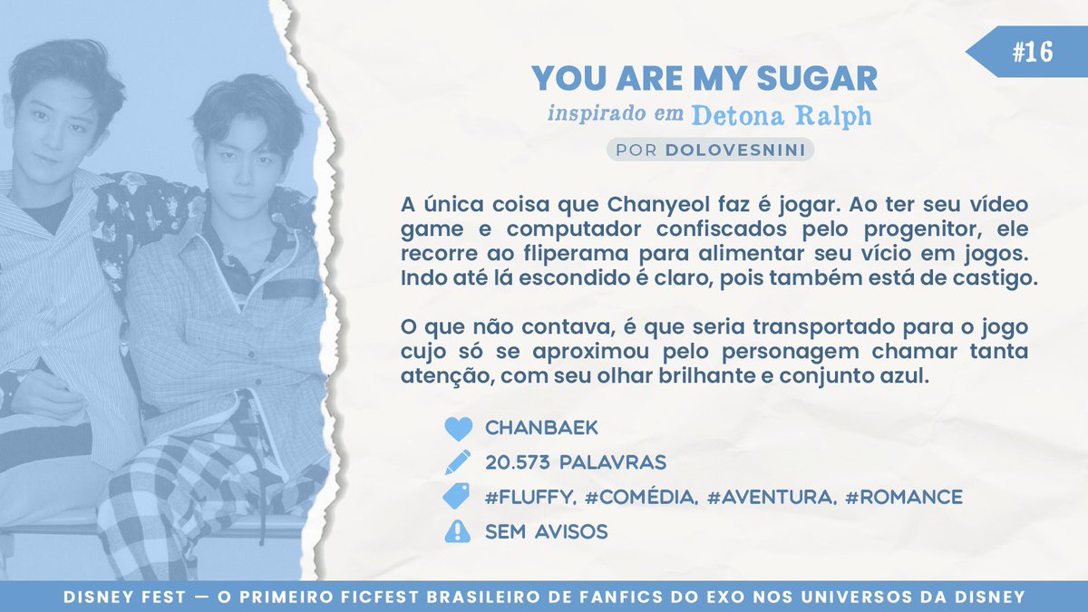 exodisneyfest's tweet image. You are my sugar

✧ CHANBAEK
✧ Inspirado em Detona Ralph
✧ #PLOT16 ⋆ 20,573 palavras
✧ archiveofourown.org/works/31149623…