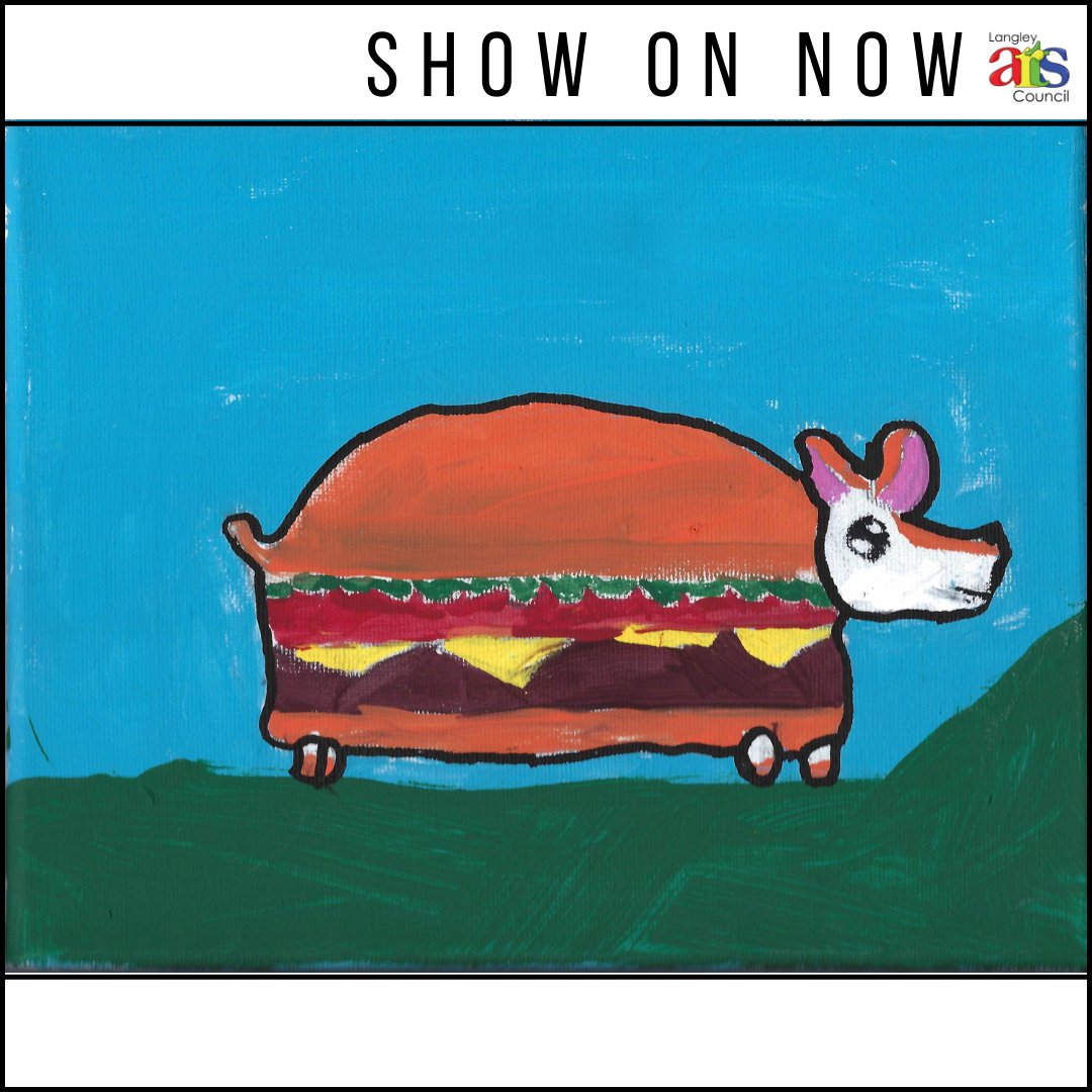 'Making Our Mark' a youth exhibition showcasing works by talented young artists at Whytecliff Agile Learning Centre in Langley City! 
Featured in this post is Hamborgi by Tanner Bickerton. Doesn't this piece make you smile?
View the entire exhibition at langleyarts.ca/aifs-online-ga…