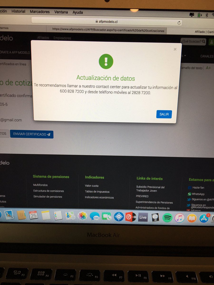 Pablo_Alf's tweet photo. @Modeloresponde Trate de comunicarme al teléfono de @AFPModelo , para actualizar mis datos, mal ingresados por ellos, para que me envíen certificado de 12 últimas cotizaciones... tuve que esperar hartos minutos, nunca contestaron y la página web solo la 1 solución 🤷🏻‍♂️ https://t.co/nW8aUDgY7F