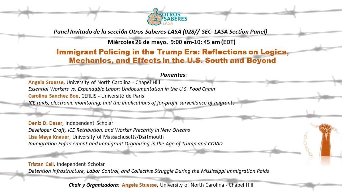 OTROSSABERES's tweet photo. Panel Invitado de la sección Otros Saberes – “Immigrant Policing in the Trump Era: Reflections on Logics, Mechanics, and Effects in the U.S. South and Beyond.” No se lo pierdan!! #LASA2021 #otrossaberes #immigration #policing #humanrights https://t.co/BPSkkt6PKk