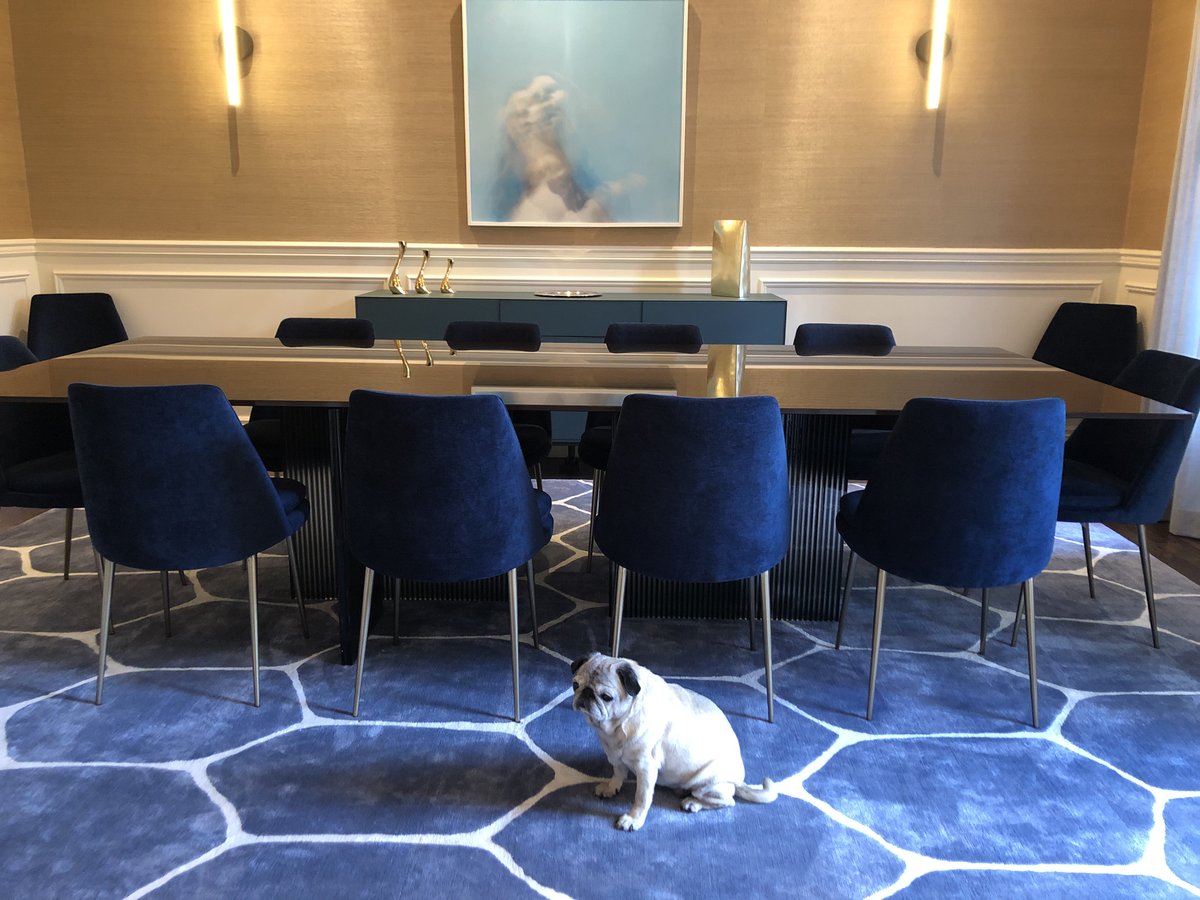 Look what I managed to do while in lockdown.  Lovely new dining room complete with pug! @italinteriors. Chairs by @westelm. Carpet @elte @kioskdesign and @rimadesio_official for green server. #interiordesignersofcanada #torontodesigner #dogsofinstagram #lovetoronto #lovedesign