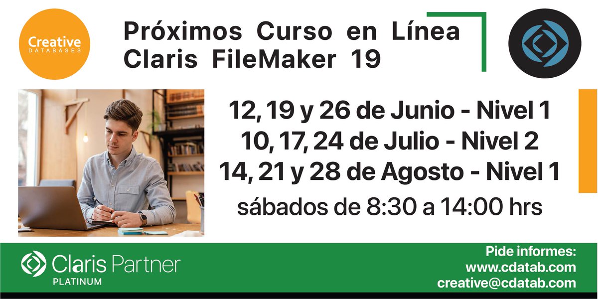 Sigamos aprendiendo Claris FileMaker, te dejamos las fechas de nuestros siguientes cursos en línea
Pide informes!!!

#Claris #FileMaker #Cursos #online #EnLinea #Junio #Julio #Agosto