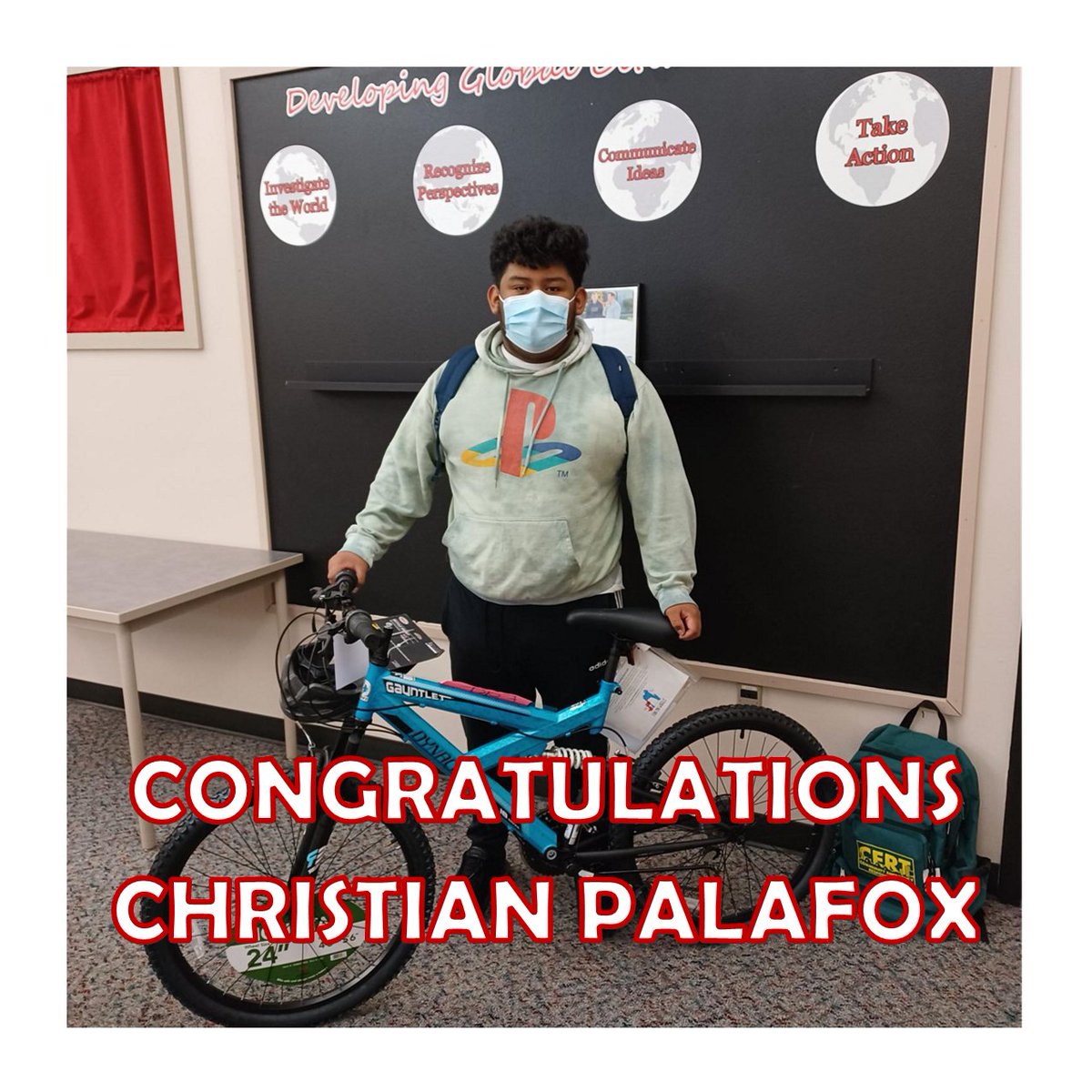 FVHS_CIS's tweet photo. CONGRATULATIONS CHRISTIAN PALAFOX!
Christian won a NEW BIKE in our mid-March to mid-May ATTENDANCE CONTEST!
He attended 80% of his classes.

#WeAreFV #TrapperPride #AttendanceMatters #TheFirstStepIsShowingUp https://t.co/d983MRTFd9