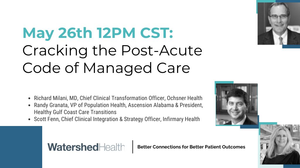 Tune in tomorrow! <a href="/rvmilani/">Richard Milani</a> from <a href="/OchsnerHealth/">Ochsner Health</a>
 joins breakout stars from <a href="/Ascensionorg/">Ascension</a> and <a href="/InfirmaryHealth/">Infirmary Health</a> for an informative 30-minute #webinar conversation: “Cracking the #PostAcute Code of #ManagedCare” - Only a few spots left: bit.ly/3eFI7El