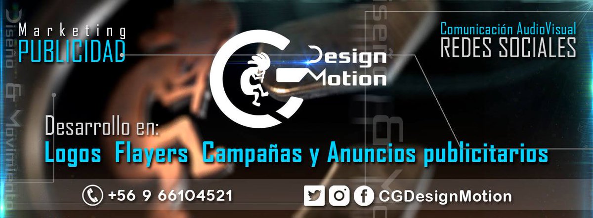CGDesignMotion's tweet image. CG DesignMotion
Publicidad en Redes Sociales para tu PYME
Mejoramos el rendimiento de tus campañas y de tus ventas en redes publicitarias: Facebook, Instagram, Twitter, entre otras.
Contacto: 
- Celular:         +56 9 66104521
- Twitter, Instagram, Facebook: CGDesignMotion