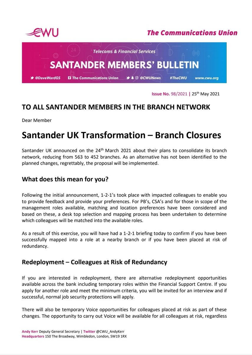 CWUAlgus's tweet photo. #latestbulletin #CWUNews #CWUAlgus #Santander #Branchupdate https://t.co/6VKEHeFho1