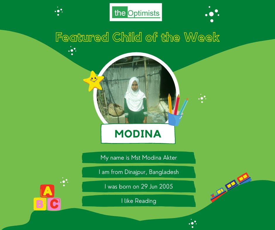 _The_Optimists's tweet photo. This week's featured child is Modina, a young girl who loves to read. Donate today to help rising children like Modina to continue their love for literacy and education.
#theoptimists #featuredchildoftheweek #eradicationofpoverty #Awareness #nonprofitorganization #community https://t.co/rCA74DWBLM