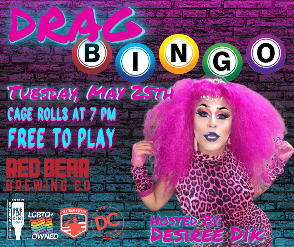 RedBearBrewing's tweet photo. How do you connect a Fabulous Drag Show to a Burly Rugby Match? π
& π
Easy, announce that Tonightβs Grand Prize for Bingo is two tickets π« to this Sundayβs @OldGloryDC match!
Cage rolls at 7 PM for Drag BINGO! #dragisback https://t.co/0eUlLh3CUf