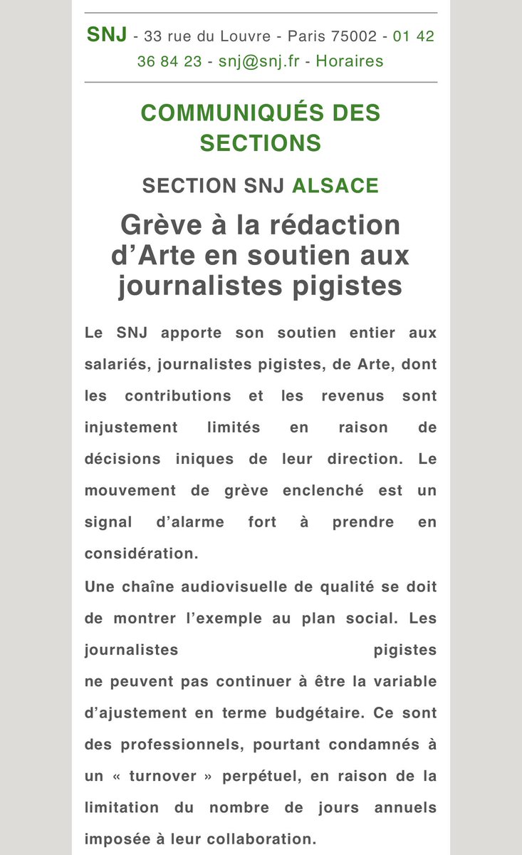 ✊✊✊ Grève à la rédaction d’Arte en soutien aux journalistes pigistes, qui ne peuvent pas être la variable d’ajustement budgétaire. Notre communiqué de soutien ici : snj.fr/article/gr%C3%…