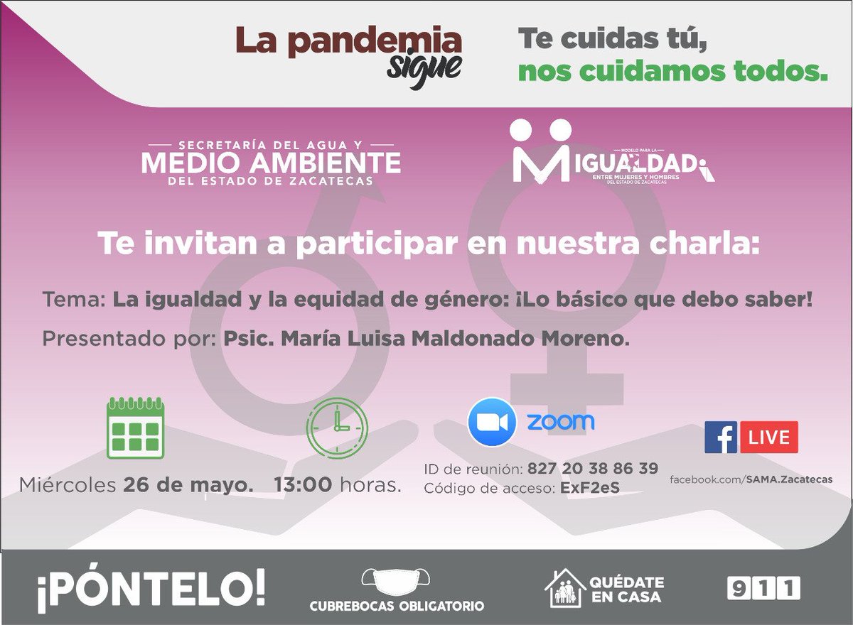 SAMA_Zac's tweet photo. Te invitamos el día de mañana a nuestra charla La igualdad y la equidad de género: ¡Lo básico que debo saber! 

Nos vemos a la 1 de la tarde. ¡No faltes! https://t.co/SQc6BihRbm