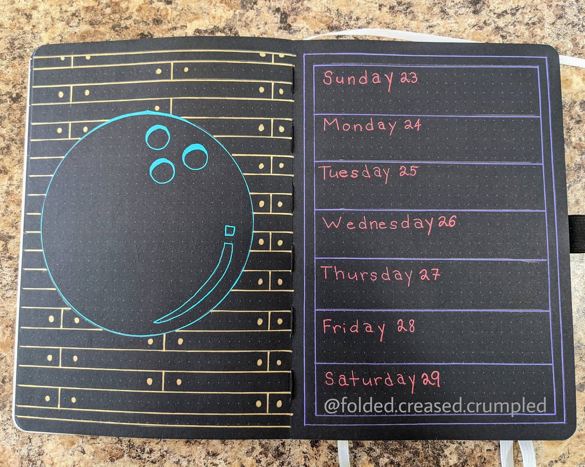 F_CandC's tweet photo. Last week of May already!? Time flies! 
Here's the last weekly spread of my May gratitude journal 🎳 theme. What are your plans for June?

#bowlingtheme #archerandolivejournal #blackoutbujo #blackoutjournal #gratitudejournal #attitudeofgratitude #gellyrollpens #maybujo https://t.co/lD5B9ThAJG
