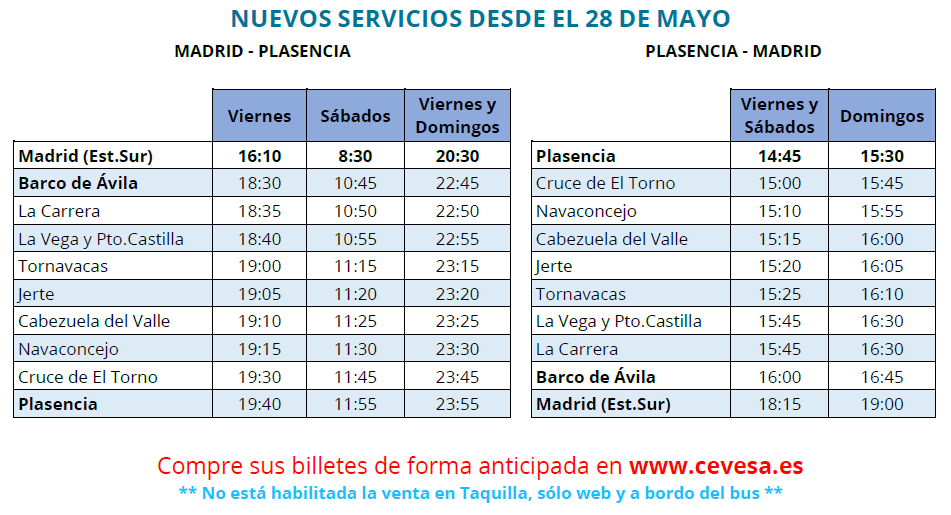 CEVESA_bus's tweet photo. Más servicios línea Madrid - Plasencia, más información de enlaces a Béjar y Aldeanueva en https://t.co/8XNUNJ5psd. https://t.co/7u2bJ4ObfK