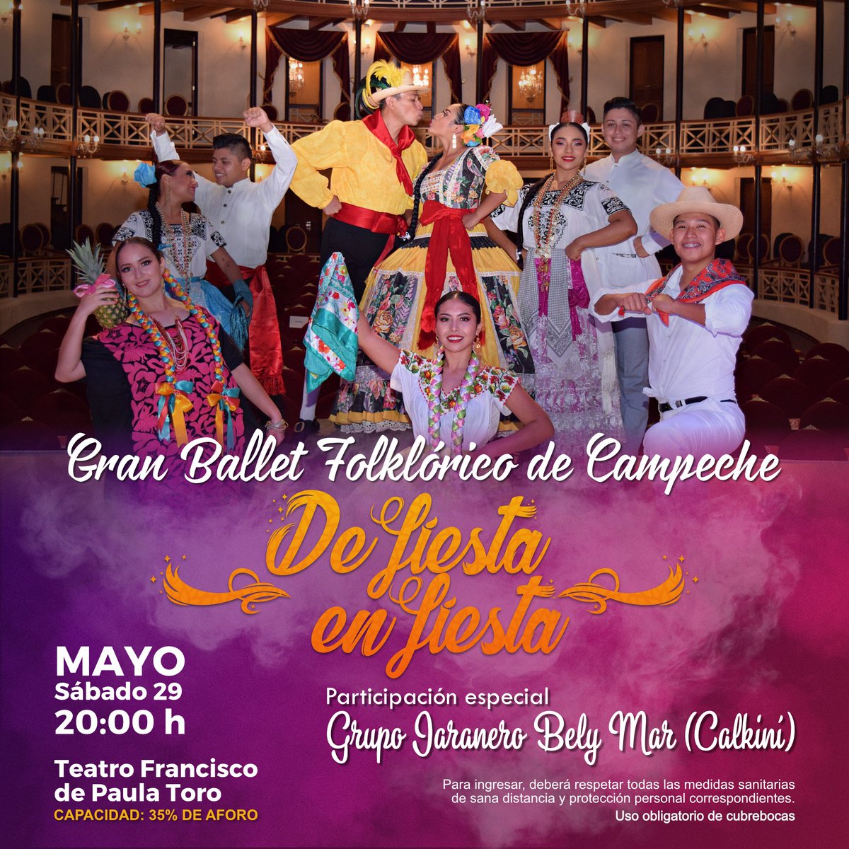 CulturaCampeche's tweet photo. 🥳¡El sábado estaremos #DeFiestaEnFiesta!💃🕺
Con el #GranBallet Folklórico de Campeche, en un gran espectáculo que nos mostrará cómo celebramos en diversos estados de la república, teniendo como invitados especiales de esta fiesta al grupo jaranero #BelyMar de #Calkiní. https://t.co/XsRqyxybUE