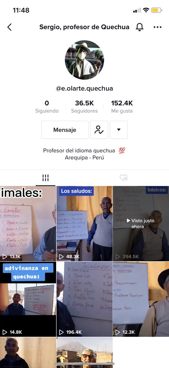 CarolinaFior's tweet photo. Hace unos días dije que quería aprender quechua y me encontré con este perfil de un abuelito lindo que es profesor de quechua 🥺 quede enamorada del empeño que le pone al enseñar con sus videos🥰 Les dejo su perfil y espero que más personas lo podamos apoyar en su noble labor 💗 https://t.co/9SoipK2kgp