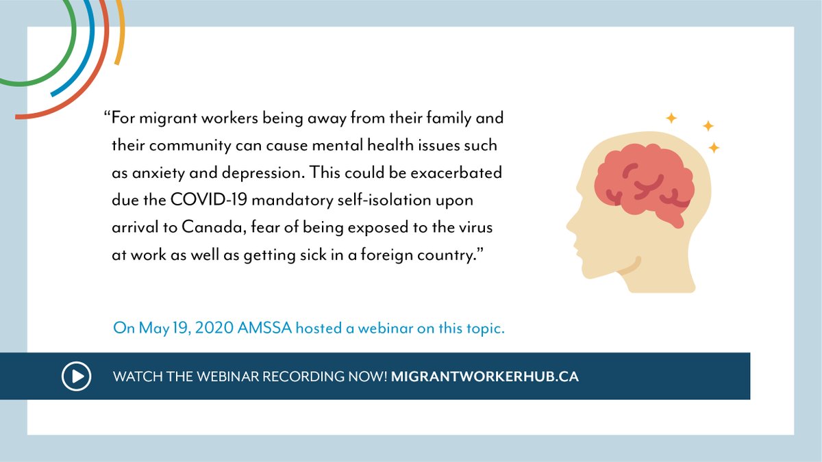 amssabc's tweet photo. Our Webinar “Mental Health Care Tips & Resources to Support Migrant Workers” provides tips for mental health care in this unprecedented time.
Watch the webinar recording on https://t.co/8VpDEj3Lxr
Funded by #GoC
#AMSSAresources #Mentalhealth #migrantworkers #MWSNPilot #tfw https://t.co/taymieVsfP