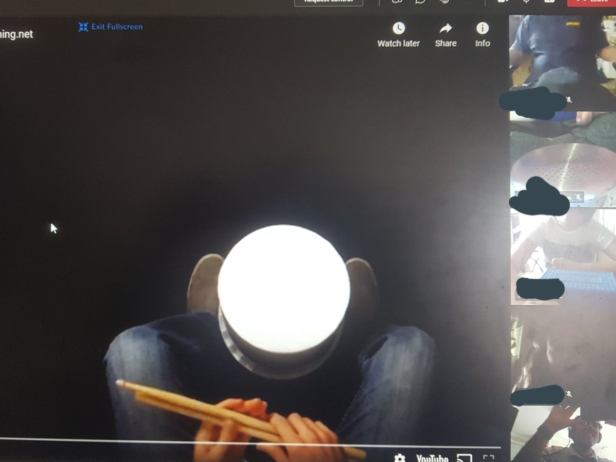 Breakout rooms or virtual practice rooms? Just had a hilarious bucket drumming lesson with my 6s at QM. These guys picked "Seven Nation Army" and I'm sure their parents are loving it 🙃🥁