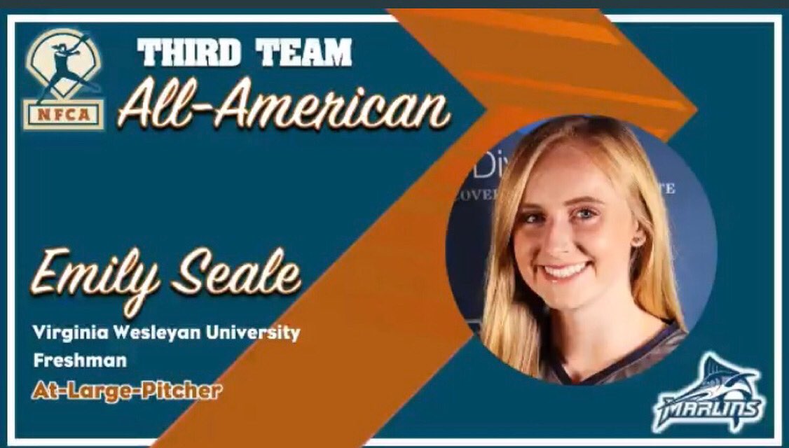 Marlin_Softball's tweet photo. Check out Freshman Emily Seale, y’all! She joins Kristina Karagiorgis (2012), Kandis Kresinske (2016) &amp; current teammate Hanna Hull (2017) as the 4th Marlin rookie to be named an All American! Congrats, Em!!! https://t.co/6bqC8eGpwX
