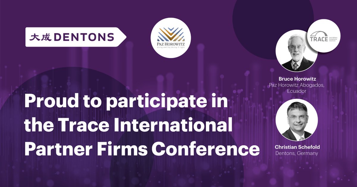 Dentons_PH's tweet photo. Today, ahead of our upcoming combination with @Dentons, the world’s largest law firm, our founding partner @BruceHorowitzR will join Christian Schefold at Dentons in Germany at the TRACE International, Inc. Partner Firms Conference
#compliance #Dentons #PazHorowitz #LawFirm https://t.co/IDtVAa5C24