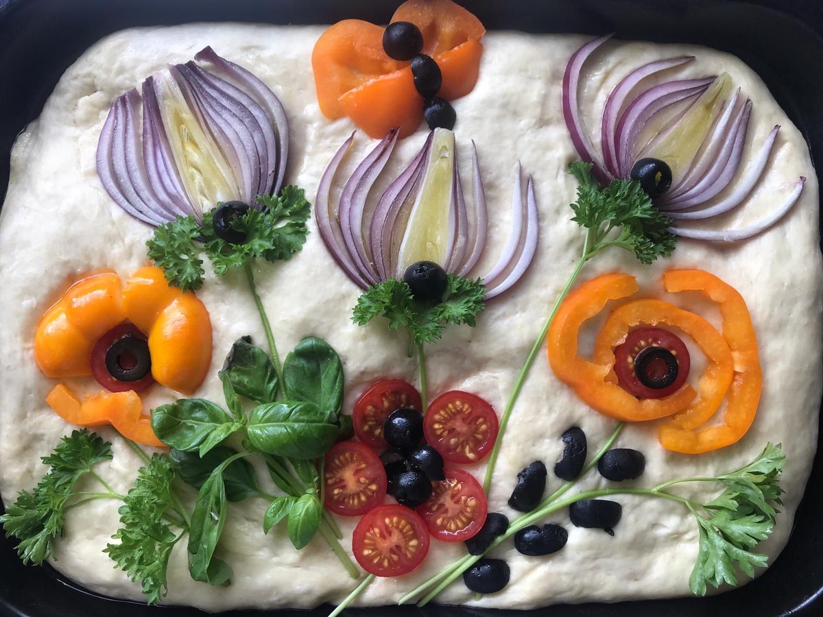 stonehambake's tweet photo. Our #BreadShed bakers are still at home (though we're working on plans to get them back into the Bakehouse soonish), and they've been channeling their creative side in their fortnightly bake with these amazing focaccia. #creativity #bakingforwellbeing https://t.co/1QEIjXlWEO