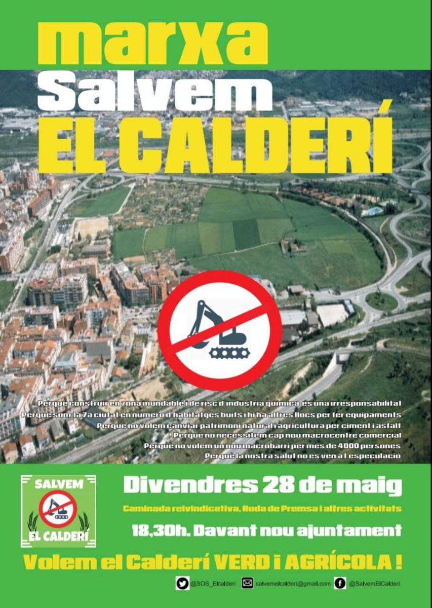 📢 Posa't en marxa per salvar l'espai agrícola del #Calderí.
🌾Reserva't la tarda del #28M i acompanya'ns !
⚠️ Ni un pam més d'asfalt, ciment i contaminació.
🌾Volem el #Calderí Verd i Agrícola.
🗓 28 de maig.
 Salvem el Calderí !