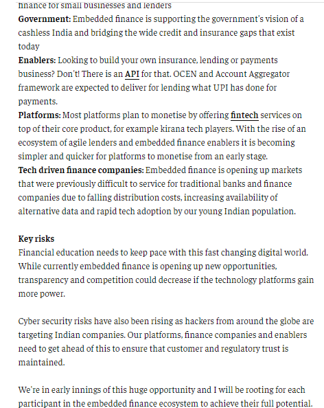 labs_pi's tweet image. &quot;Mujhe Google Pay kar dena&quot; - a common phrase of Kirana store owners.
The rise of non-bank #technology companies has estimated a $7 trillion opportunity of #embeddedfinance globally by 2030 - @EconomicTimes. How does it help the rest of the world?
Read: bit.ly/2SnRccj