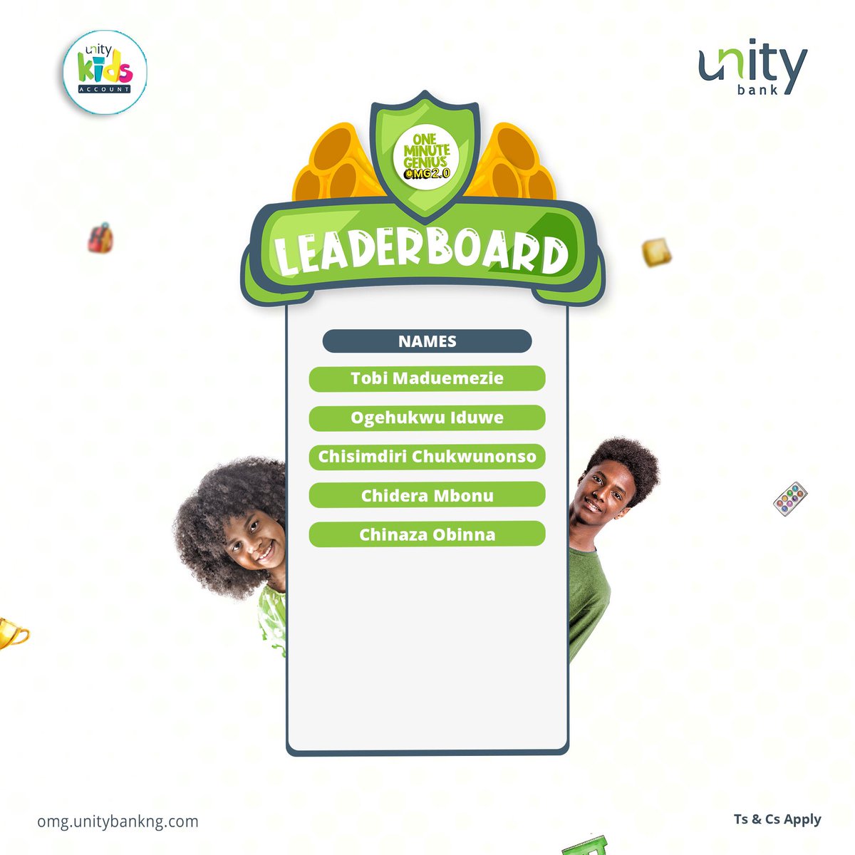 UnityBankPlc's tweet photo. The leaderboard is here!
 
Look at our One Minute Geniuses 🤩

#OneMinuteGenius #UnityKids #SucceedingTogether https://t.co/YnLhCDGYEl