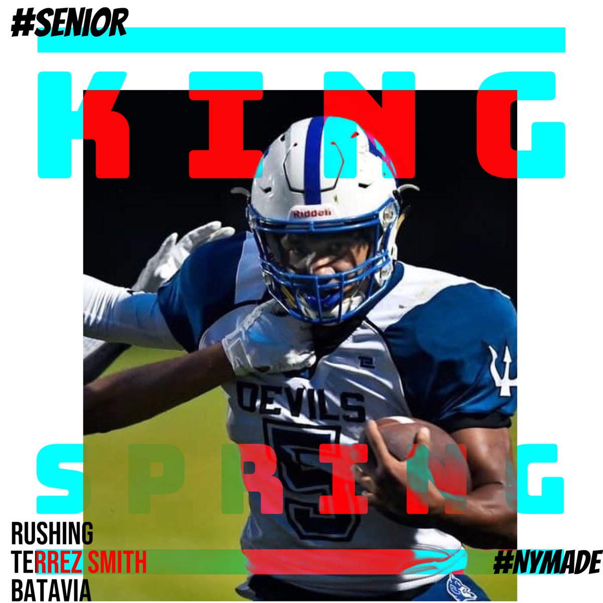 NYMadeFootball's tweet photo. ⭐Senior Rushing #KingOfSpring Winner⭐
Terrez Smith from Batavia High School. #NYmade @RezSmith1  #GroundKing https://t.co/fLvRJ0Eqyi