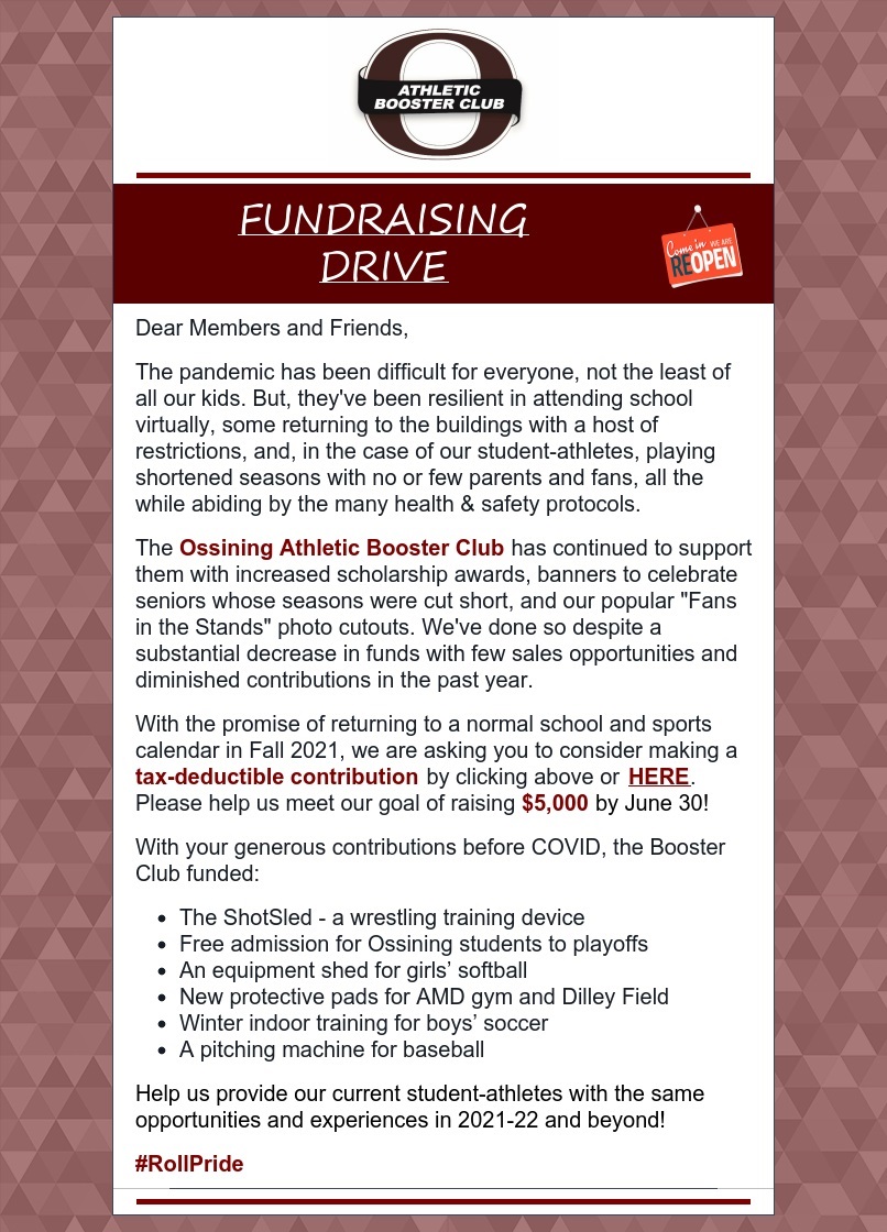 2021 Fundraising Drive! Help us get ready for the 2021-22 school year!

Click here to make your tax-deductible contribution TODAY: ossiningboosters.org/join-or-donate…