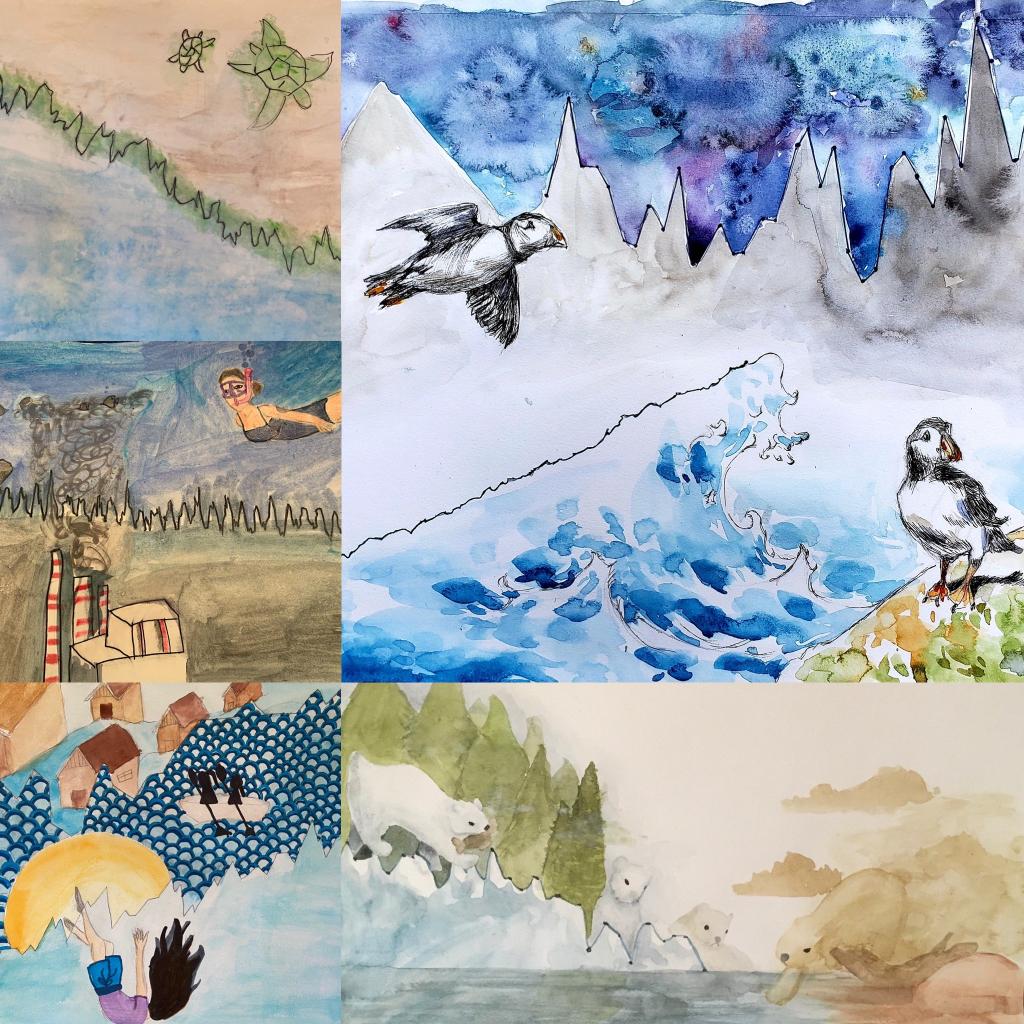 Can you spot the line graphs? #NatGeoCertified T @CVeresan's 5th graders incorporated scientific data into artwork about climate change. 

Scientist-artist <a href="/GlaciogenicArt/">Jill Pelto</a> provided inspiration &amp; guidance. Lesson by <a href="/Physci8/">Ryan Becker</a> for <a href="/scifri/">Science Friday</a>. #STEAM

🎨 : Courtesy of Cristina Veresan