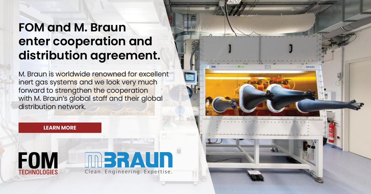 FomTechnologies's tweet photo. Investor News
FOM Technologies has today entered a cooperation and distribution agreement with leading glovebox workstation manufacturer @MBRAUNsolutions Inertgas Systems GmbH based in Germany.
See more:
https://t.co/d3WxQYNpgR
#slotdiecoating #mbraun #glovebox #inertgassystem https://t.co/HS7Ngedp7v
