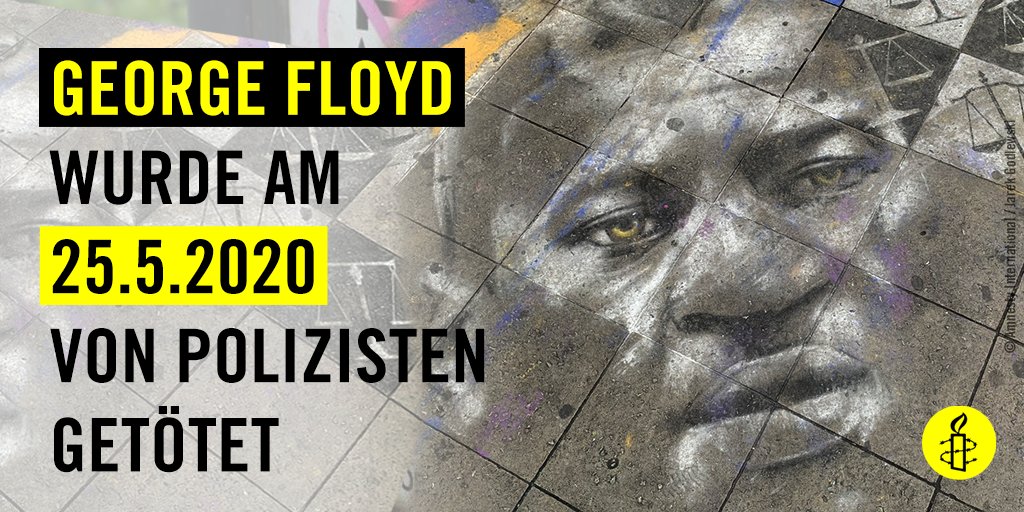 AmnestyAustria's tweet photo. Heute jährt sich der Todestag von #GeorgeFloyd. Eine schmerzvolle Erinnerung an jahrhundertelange Generationen von Gewalt gegen Schwarze Menschen in den #USA. #BlackLivesMatter #JusticeForGeorge https://t.co/UP3YqHGx3G