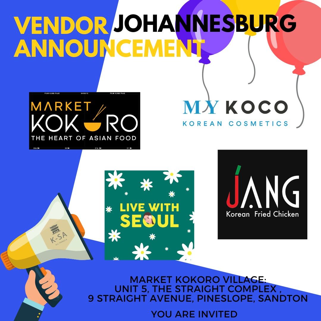 OfficialKSA_'s tweet photo. 📢Johannesburg Vendor Announcement 🛍

~ Market Kokoro 
~ Shop_livewithseoul
~ Larkspur Creative
~ Miss K Pop
~ Silver Rabbit Jewelry
~ My Koco SA
~ Jang Chicken
~ Little B's Bubble Tea
~ Basix.k

@OfficialKSA_ #officiallyksa #BTS8THANNIVERSARY #bts https://t.co/bZSv0VY2SZ