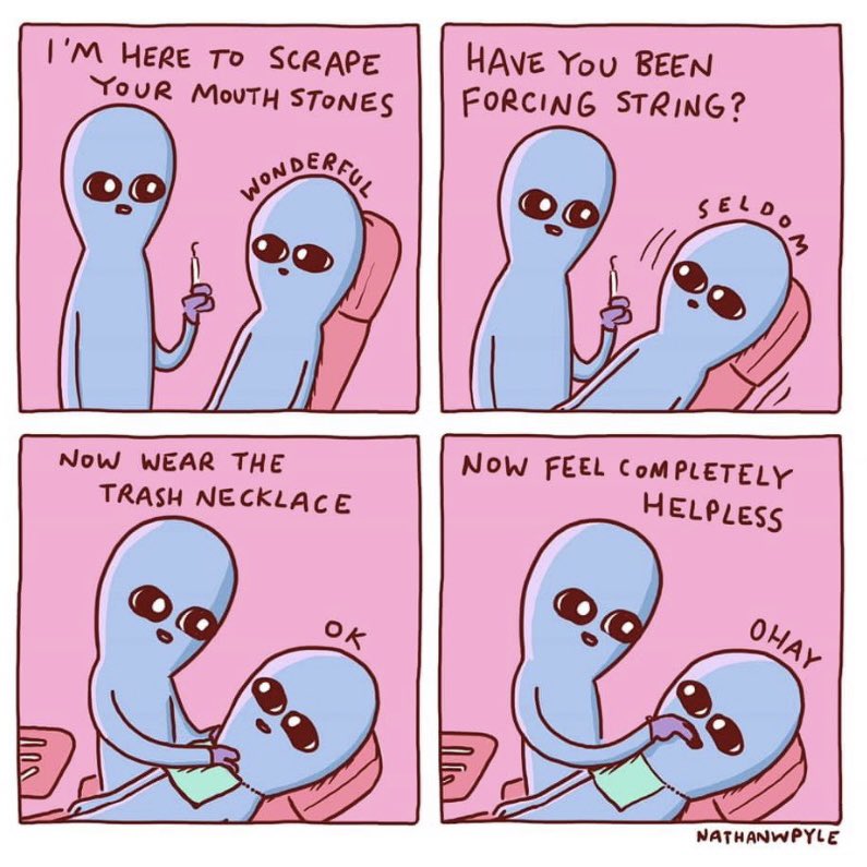albeertagirl's tweet photo. Was hoping to wake up to better news this morning. But here’s a funny dental comic to make y’all smile. 
#wellgetemnextyear https://t.co/Jo24Ftg67l