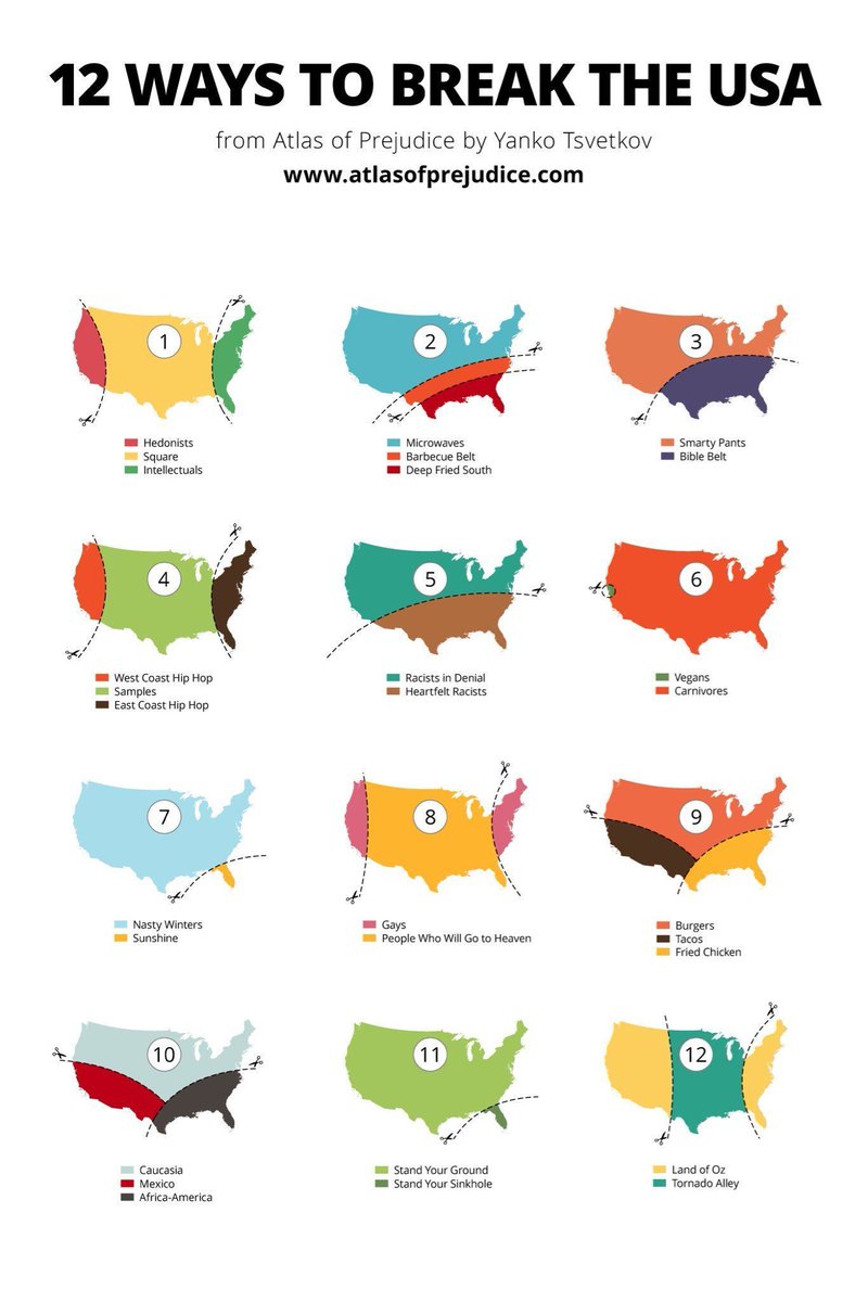 simongerman600's tweet image. This is probably my favorite prejudice style map. I do believe that it&apos;s creator @alphadesigner must be credited as either inventing or at least popularizing the wonderful map subgenre of prejudice maps. Source: AtlasOfPrejudice.com