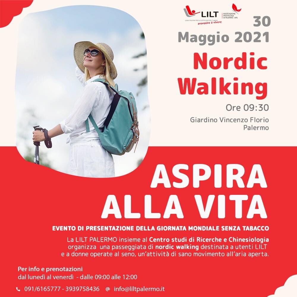 Giornata Mondiale Senza Tabacco. .La #LILTPALERMO insieme al#NORDIC #WALKING destinata a utenti LILT e a donne operate al seno, un'attività di sano movimento all'aria aperta.info e prenotazioni 
📞091/6165777 - 3939758436
📧info@liltpalermo.it